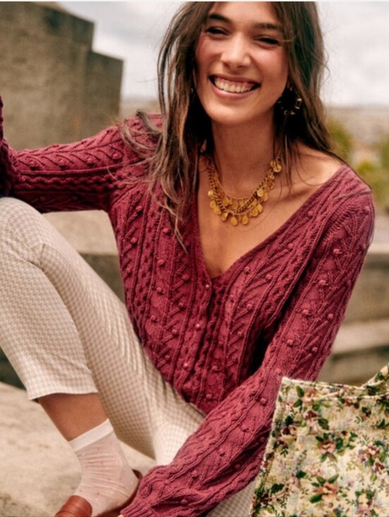Sezane Sweaters - Sezane Rosewood Beryl Cotton Cardigan Knit Sweater Pink Red Extra Small